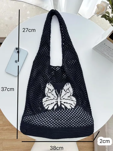 Vista 4 de ENBEI Bolsas bohemias, bolsa de punto de hombro, bolsa de mano Y2K estética, bolso de ganchillo lindo para mujeres, regalos hippie