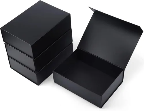 Vista 11 de Ditwis Caja de regalo de 12x9x4 pulgadas con tapa de cierre magnético, caja magnética negra y dorada para boda, propuesta de padrinos y damas