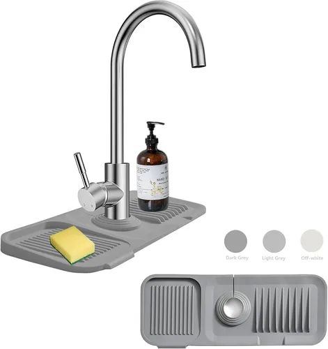 Vista 11 de Soporte de esponja protector contra salpicaduras para fregadero de cocina, bandeja de silicona para atrapa goteo para grifo, protector de fregadero