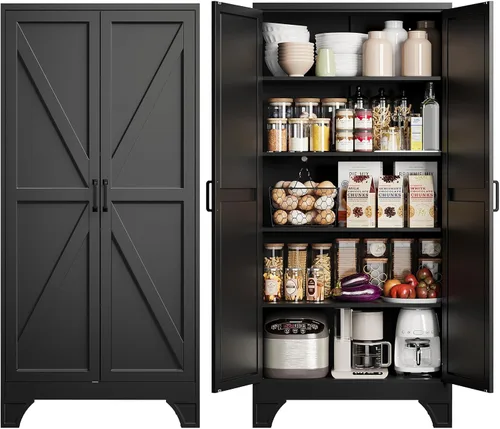 Vista 11 de Yizosh Small Metal Garage Storage Cabinet,Kitchen Pantry Storage Cabinet Negro