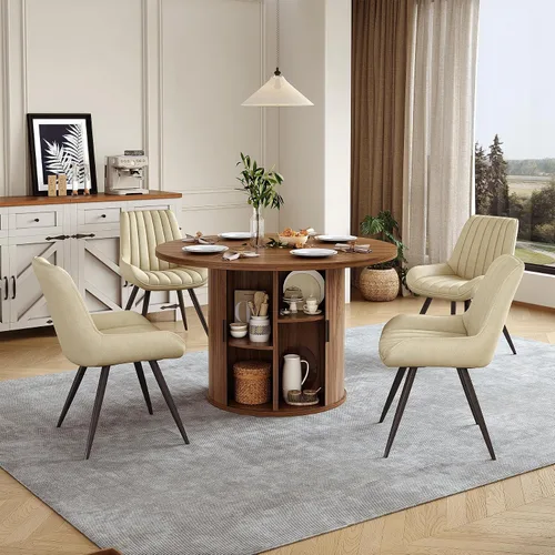 Vista 20 de Miereirl Moderno juego de comedor de 5 piezas para mesa redonda de madera de 4,31.5 pulgadas con estante de almacenamiento semiabierto y puerta