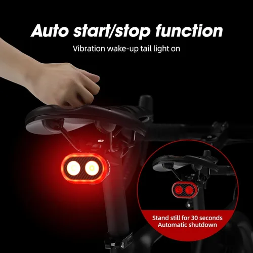 Vista 2 de Luz trasera para bicicleta, sensor de freno inteligente, parte trasera de bicicleta, luz principal + subluz de encendido/apagado automático, 4 x 5
