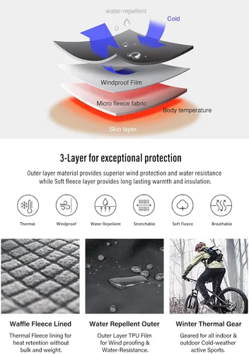 Vista 3 de TSLA - Pantalones deportivos de ciclismo antiviento y térmicos para hombre, forrados de vellón, para exteriores, para el invierno y clima frío
