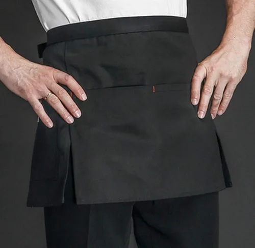 Vista 5 de JEQUE Paquete de 3 delantales de cocina para restaurante con 3 bolsillos grandes para mujeres y hombres, delantal medio corto para camarera