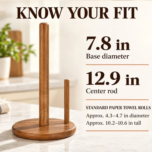 Vista 3 de Soporte para toallas de papel de madera de acacia, soporte para Toallero de papel antideslizante para cocina, baño, mesa de comedor, fácil