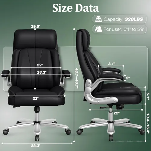 Vista 3 de Silla de oficina ejecutiva, silla de escritorio ergonómica, silla de computadora cómoda resistente de 500 libras con soporte lumbar ajustable