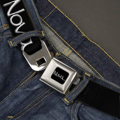 Vista 2 de Buckle-Down Cinturón de seguridad - 1968-72 NOVA Script Emblem NegroPlata - 1.5 pulgadas de ancho - 24-38 pulgadas de largo