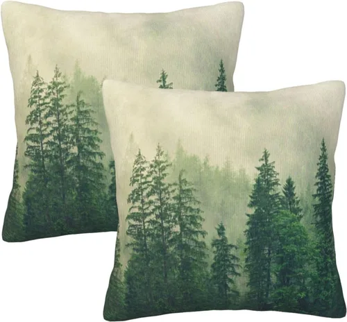Vista 19 de Juego de 2 fundas de almohada de árbol de bosque natural, fundas de almohada de algodón de 16 x 16 pulgadas, fundas de almohada de algodón