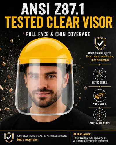 Vista 6 de Protector facial para moler y cortar, viseras transparentes y de Amarillo