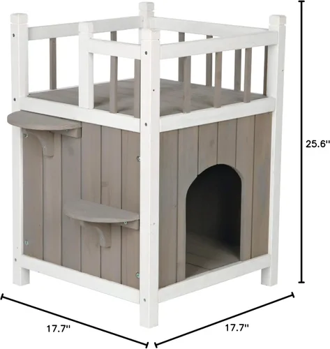Vista 4 de TRIXIE Casa para gatos con balcón, casa elevada para gatos, refugio resistente a la intemperie, ideal para gatos y perros pequeños, 17.5 x 17.5 x