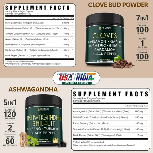 Vista 4 de Herbpy Paquete de suplemento de clavo 7 en 1 y Ashwagandha Shilajit 5 en 1