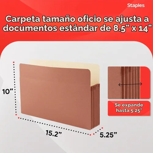 Vista 3 de Staples Bolsillos reforzados para archivos, tamaño legal, expansión de 5.25