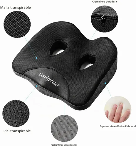 Vista 5 de LOUTYTUO Cojín de asiento, 100% espuma viscoelástica y funda lavable, para silla de oficina, asiento de coche y silla de ruedas, cojín de asiento