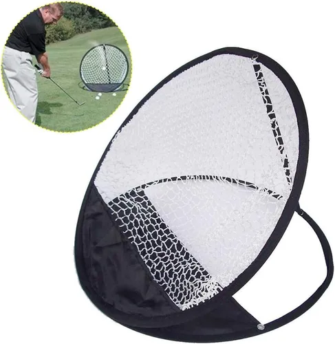 Vista 2 de Práctica de entrenamiento portátil de tiro de golf para practicar astillado, cesta de red duradera, portátil, plegable, color negro