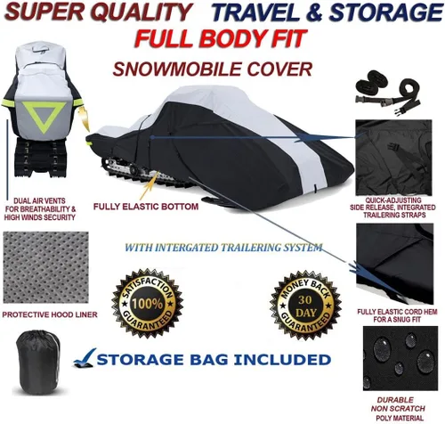 Vista 2 de SBU Funda de viaje y almacenamiento para motos de nieve de 600 denier compatible con el trineo de máquina de nieve Arctic Cat Modelo M 9000 King Cat