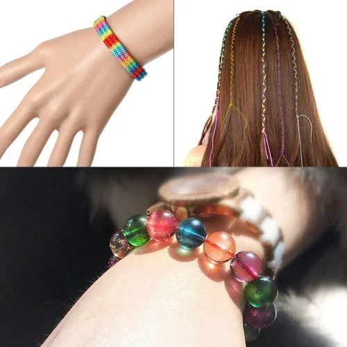 Vista 5 de Dreamtop Cuerda elástica de 0.039 in, cuerda elástica de cuentas de arcoíris de 328.1 ft para pulsera, cuerda elástica de cuentas de poni para hacer