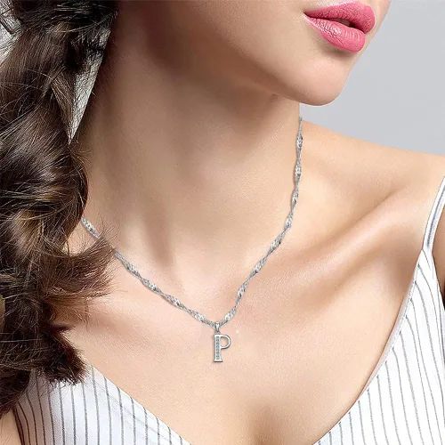 Vista 2 de Regalos de graduación, collar con inicial de plata de ley S925, joyería de circonita cúbica, letra del alfabeto, colgante de fase, collar