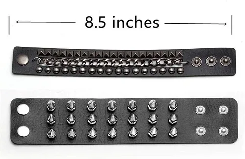 Vista 2 de TURTLEDOVE Spike Rivets - Brazalete gótico de cuero negro con tachuelas de metal, accesorios punk rock de los años 80 para hombres y mujeres