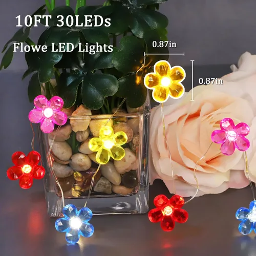 Vista 4 de Tira de luces de 5 colores con diseño de flores con control