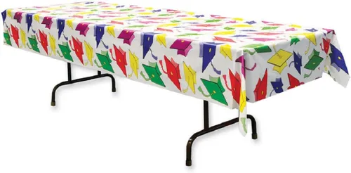 Vista 4 de Beistle Mantel de graduación, 54 x 108 pulgadas, mantel rectangular de plástico, decoraciones de fiesta de graduación