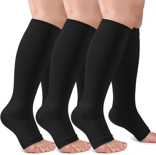 Vista 12 de CTHH Calcetines de compresión sin dedos para mujeres y hombres con puntera Beige