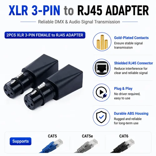 Vista 2 de Conector DMX a RJ45 Ethernet RJ45 a 3 pines 5 pines XLR DMX hembra Macho (3PIN_Female_2Pcs)