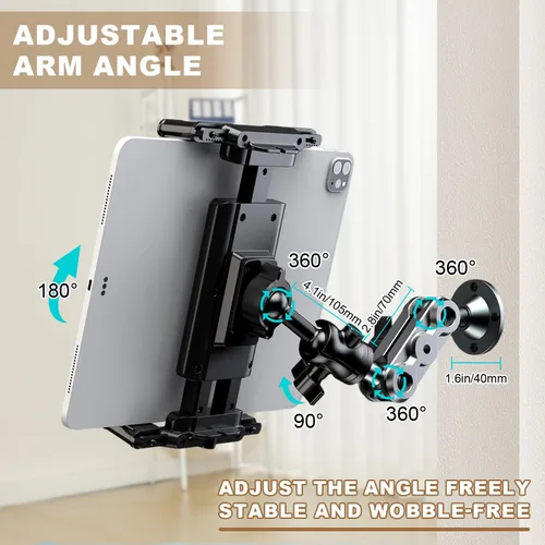 Vista 4 de WUITIN Soporte de aluminio resistente para tableta, soporte para tableta, soporte de montaje en automóvil, soporte ajustable de 2 etapas de 360°