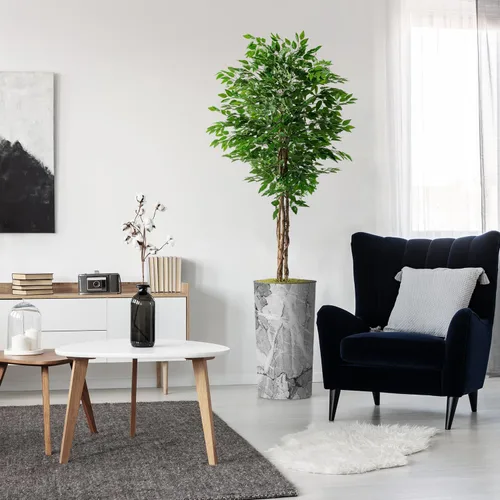 Vista 16 de Árbol artificial en maceta moderna, palmera tropical areca artificial de seda para decoración del hogar en interiores y exteriores, altura total 66