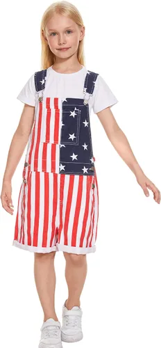 Vista 6 de Yuanbang Overol con diseño de bandera americana pantalones cortos de mezclilla casual entrenamiento verano con correa ajustable para hombres