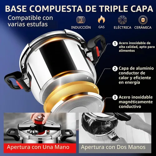 Vista 4 de Olla a presión gruesa de acero inoxidable 304 de grado alimenticio de 4.2 cuartos de galón, 8 ollas de presión de protección de seguridad pesada