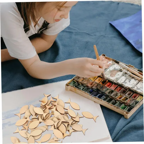 Vista 7 de EXCEART Recortes de pescado únicos para decoración de rebanadas de madera, chips de grafiti, 100 piezas de manualidades para niños y niñas y adultos