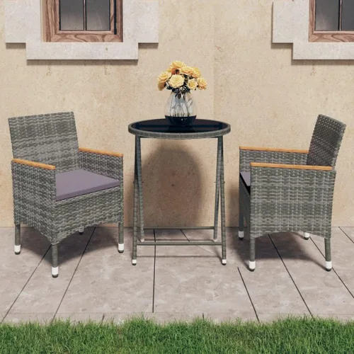Vista 10 de Ensemble Bistro 3 Pièces Noir en Polyrotin Pliable Pour Jardin et Balcon, Table Ronde et 2 Chaises Confortables avec Coussins Amovibles, Meuble
