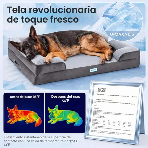 Vista 2 de OhGeni Cama ortopédica refrescante para perro, sofá refrescante para mascotas grandes con espuma viscoelástica, lavable a máquina, funda extraíble