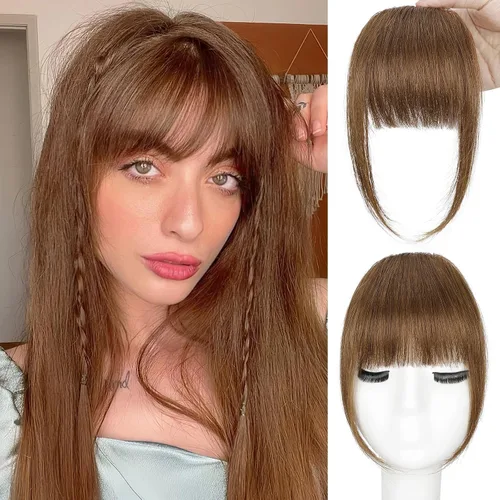 Vista 19 de BOGSEA Flequillo con clip, flequillo falso de cabello humano 100% real con clip, extensiones de cabello con fleco y sienes, postizos para mujeres
