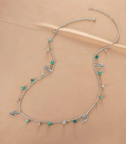 Vista 2 de Collar largo de cadena de plata para mujer, colgante bohemio, cadena de suéter con perlas de cristal, collares de cuentas de moda, joyería de plata