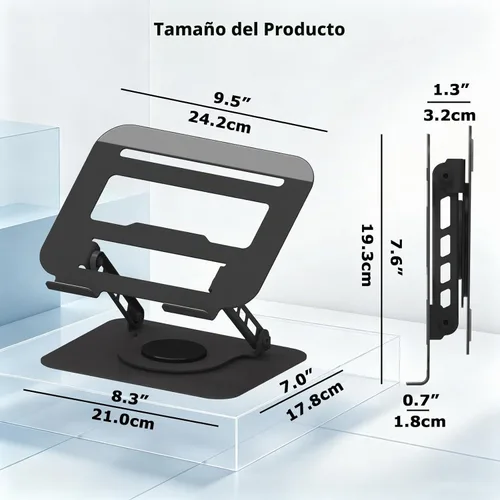 Vista 2 de Soporte ajustable para computadora portátil con rotación de 360° Negro