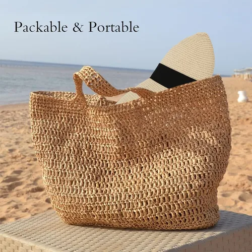 Vista 4 de Surblue Sombrero de verano de paja para mujer, sombrero de sol flexible de ala ancha para playa