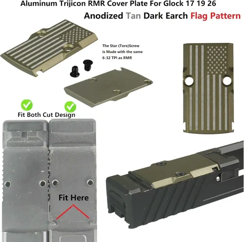 Vista 2 de GOTICAL RMR Cover Plate for Glock 17 19 26 Cut Slides, Aluminum Black Finish Placa de bandera de tierra oscura