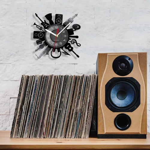 Vista 4 de Reloj de pared de 30 pulgadas, tema de instrumentos musicales, negro, unisex