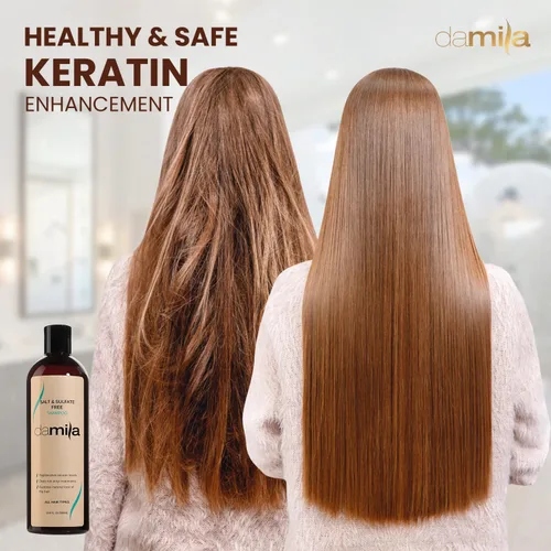 Vista 5 de damila Champú sin sal y sulfato para queratina y cabello teñido - Perfecto para cabello dañado, encrespado, rizado o seco (4 onzas líquidas)