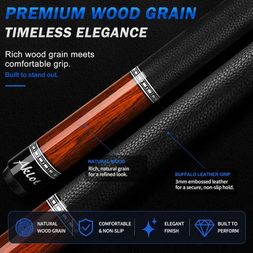 Vista 3 de AKLOT Carbon Fiber Pool Cue Stick, 58”, 19oz, Low Deflection Pro Billiard Stick, 12.5mm Tip, Maple Butt & Buffalo Leather Grip Weight Adjustment