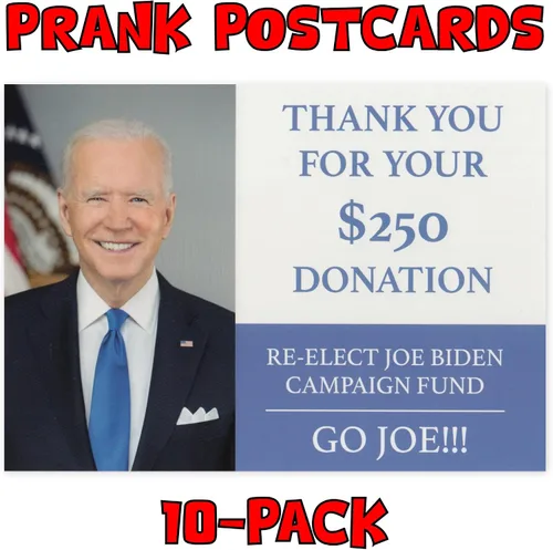 Vista 2 de Crazy Novelty Guy Paquete de 10 postales de broma a granel – Donación de campaña de reelección de Joe Biden – Bromas bromas chistes prácticos