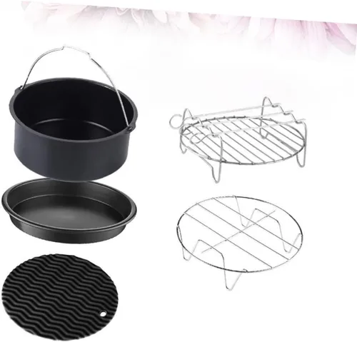 Vista 5 de Juego de 5 piezas de sartén de parrilla para horno, accesorios de parrilla redonda, bandeja para hornear, sartén redonda, kit de olla para pizza