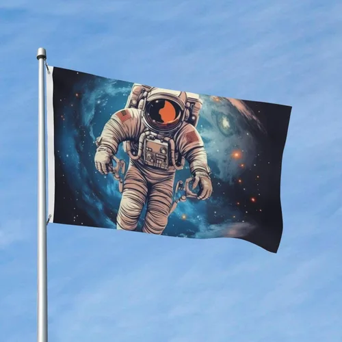 Vista 9 de Flag 3 X 5 Ft Double Sided Astronauta Planet Print Garden Yard Flags Personalized Greeting Banner For Indoor Outdoor Party Home Decor