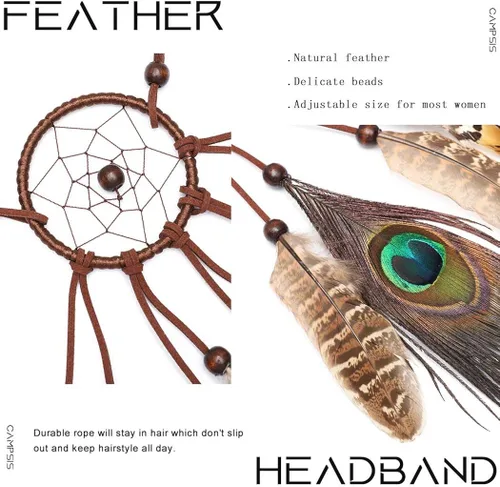 Vista 6 de Campsis Diadema de plumas de atrapasueños estilo bohemio indio con borlas para el cabello para mujeres y niñas