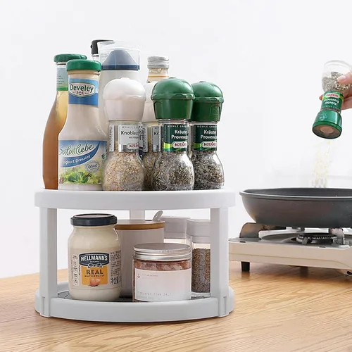 Vista 5 de Lazy Susan - Organizador de especias antideslizante de 2 niveles, organizador de condimentos giratorio de 360 grados de 10 pulgadas, para armario
