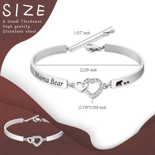 Vista 2 de BOSATE Pulsera Mama Bear – Regalos para nueva mamá, joyería de oso polar, joyería de dulce familia