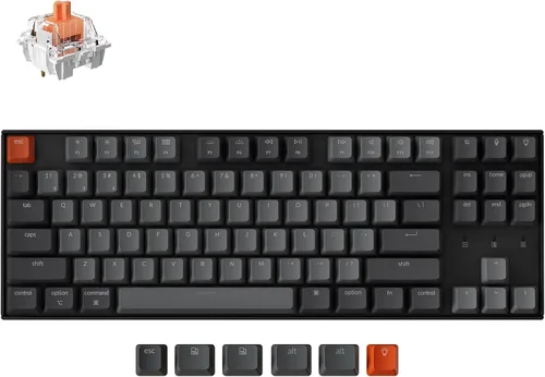 Vista 10 de Keychron Teclado mecánico inalámbrico K8 Tenkeyless para Mac, retroiluminación blanca, Bluetooth, multitarea, teclado para juegos con cable tipo C