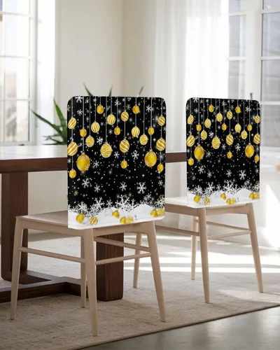 Vista 5 de Paquete de 4 fundas de respaldo de bolas de Navidad para sillas de comedor, lavables, extraíbles y lavables, protector de silla para boda, fiesta