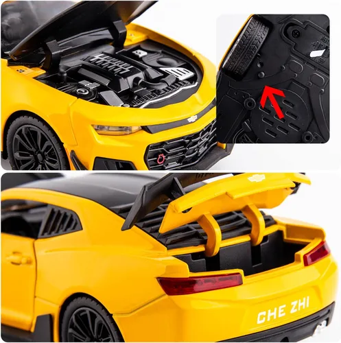 Vista 2 de BDTCTK 1/24 Camaro Bumblebee Modelo de Coche de Juguete, Aleación de Zinc Fundido a Presión, Coche de Juguete con Sonido y Luz para Niños, Niños
